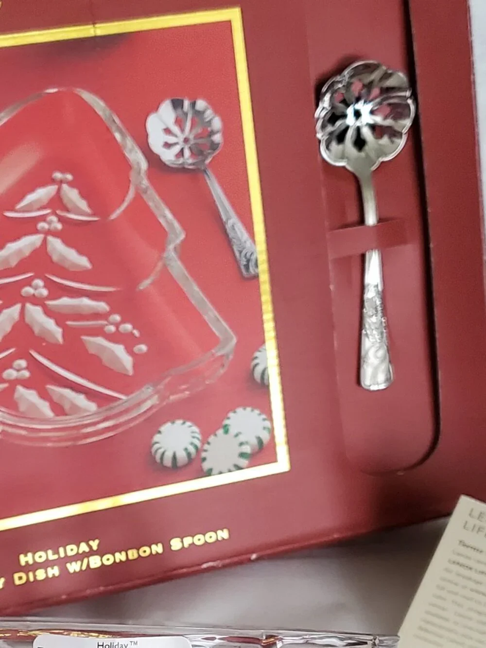 Lenox Crystal Holiday Tree Dish and Bonbon Spoon Set  Vintage in Box!